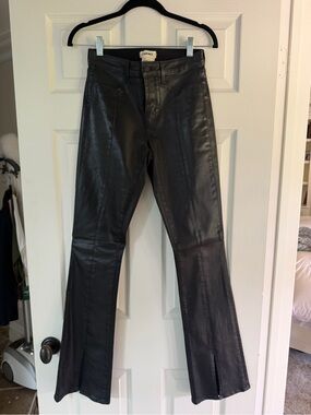 L'AGENCE Black coated denim NWOT Flare Jeans with Front Slit